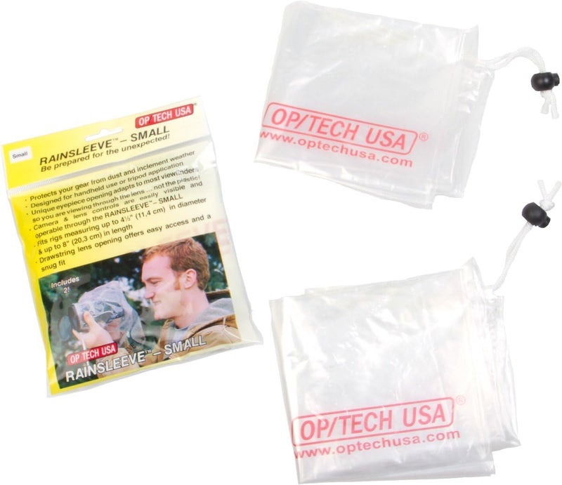 OP/TECH USA Rainsleeve Camera Cover - Clear Rain & Dust Sleeve for Shooting Photos & Video, with Viewfinder Access - Camera Rain Cover, Small, 2 Pack - Image 1